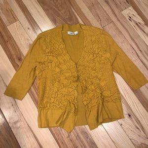 CATO Cardigan Yellow Ruffle 3/4 Sleeve Career Wear